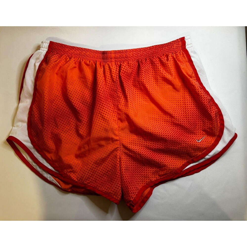 Nike Women's Large Tempo Running Shorts Dri-FIT Orange Digital Dot Print White - Picture 3 of 11